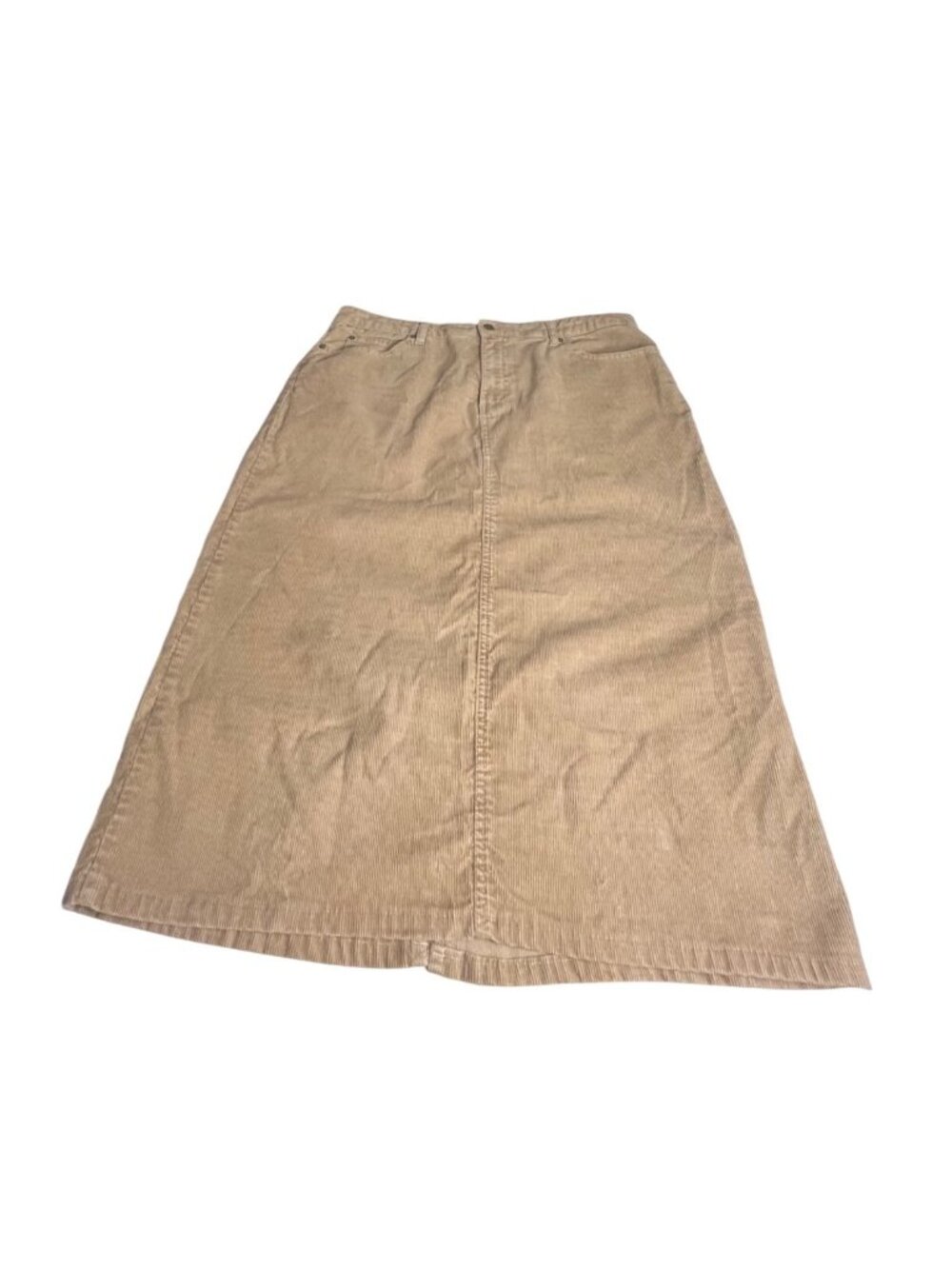 Eddie Bauer Tan Corduroy Midi Skirt Stretch Straight Cut size 16 Neutral Beige